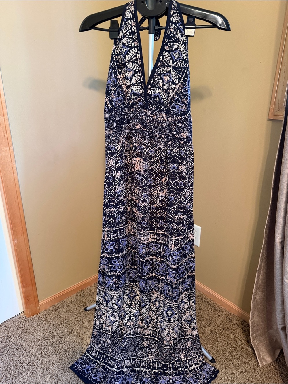 Halter Maxi Dress in Navy and cream